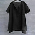 thumbnail image 4 of Pxiakgy mens t shirt Mens 2022 Casual Summer Plain Short Sleeve Cotton Linen T Shirts Stand Collar Button V Neck Beach Shirts Men T Shirts Black + L, 4 of 7