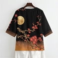 thumbnail image 5 of Xoenoiee Plum Blossom Moon Print Womens Button Down Shirts Linen Cotton 3/4 Sleeve Blouses Casual Loose Fit Gauze Tops Plus Size, 2XL, 5 of 7