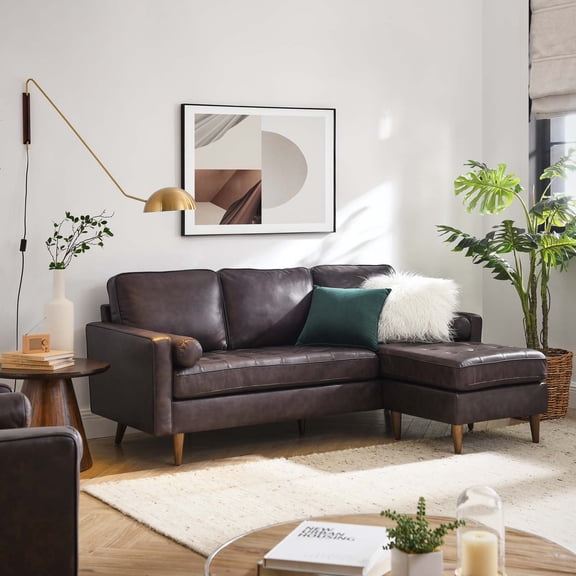 Modway Valour 78" Leather Apartment Sectional Sofa in Brown