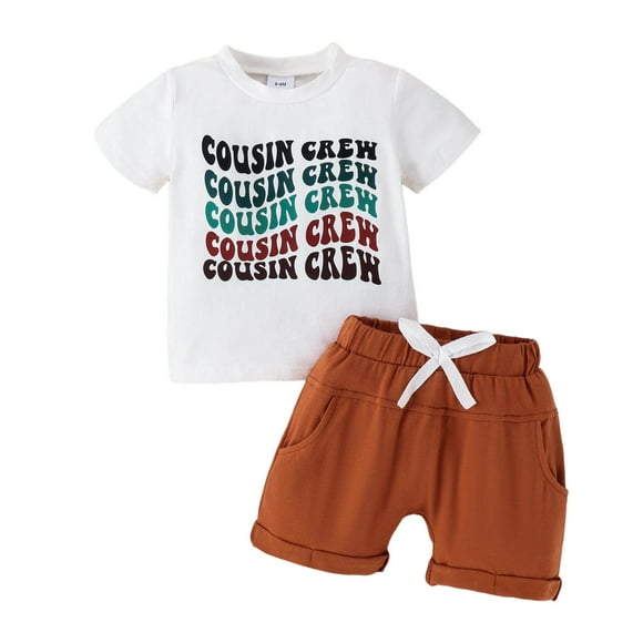 Tenue de Nouveau-Né Petit Frère pour Tout-Petits Enfants Mode Été Imprimés T-Shirt à Manches Courtes Hauts et Shorts Ensembles Faciles à Mélanger Garçon Marron 6 Mois-12 Mois