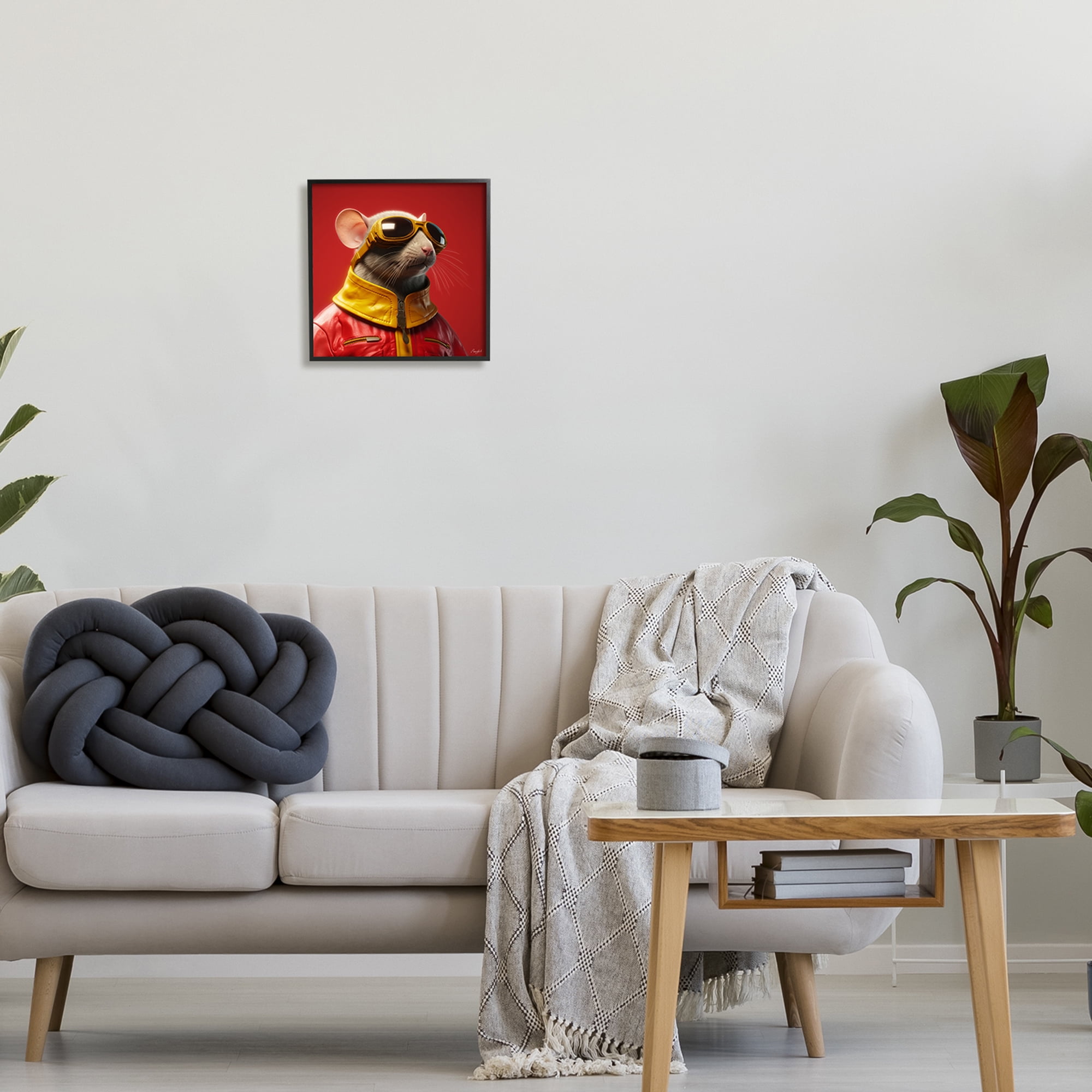 Stupell Industries Mouse in Red Portrait Animals & Insects Painting Black Framed Art Print Wall Art, 12 x 12