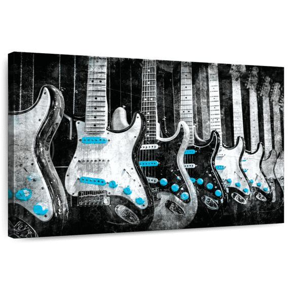 Elephant Stock Electric Guitars Pop Wall Art - Horizontal Canvas Wall Art - Living Room Wall Decor - Music Canvas - Black And Gray Decor - 12" x 8"