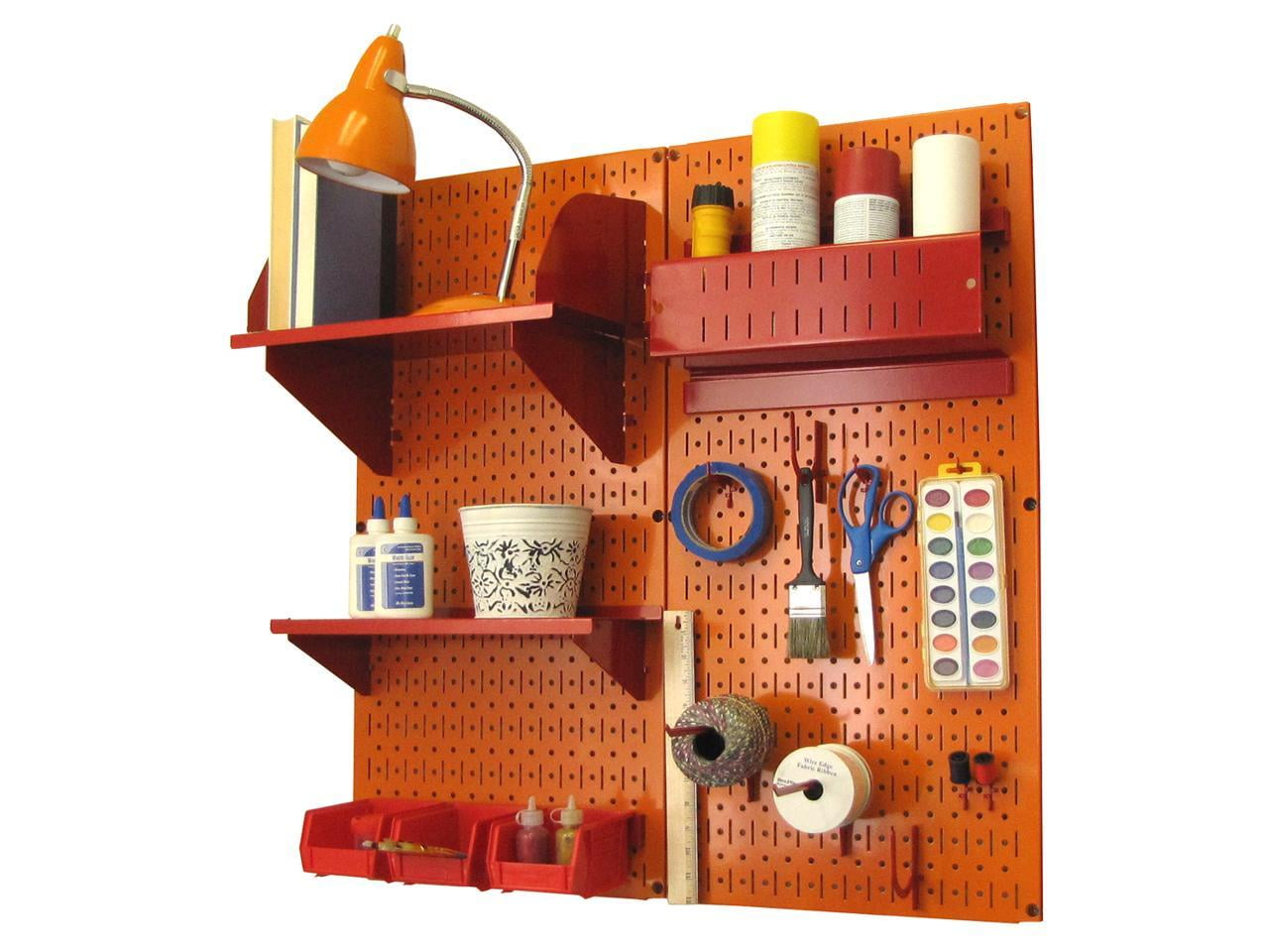 Wall Control Pegboard Hobby Craft Pegboard Organizer Storage Kit with Orange Pegboard and Red Accessories