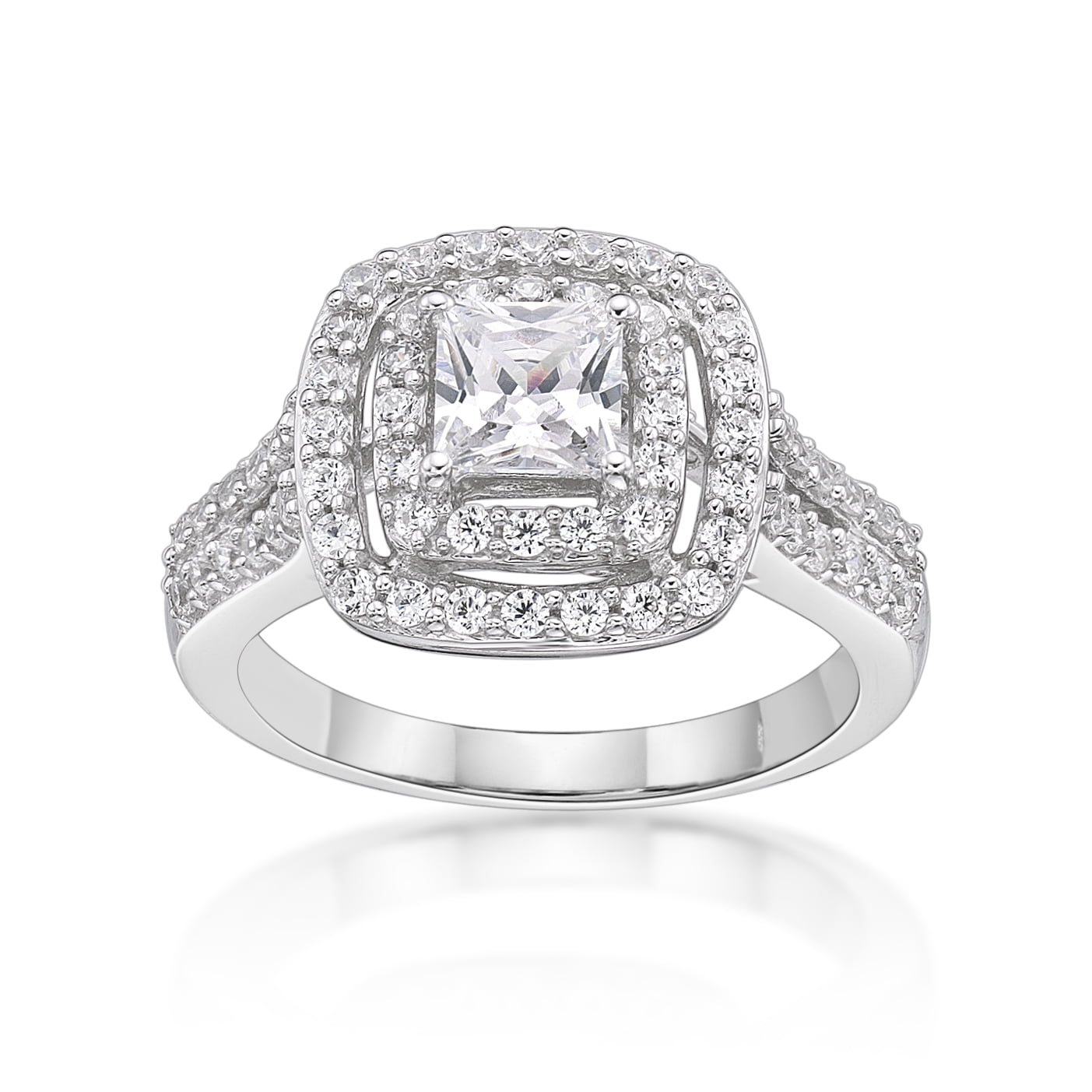 Jay Heart Designs 925 Sterling Silver Simulated White Diamond Double Halo Ring