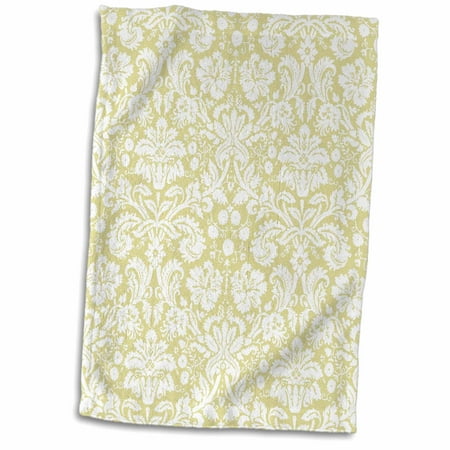 - 3dRose Gold and white damask pattern - cream beige - fancy french floral swirls - stylish classic elegant - Towel, 15 by 22-inch