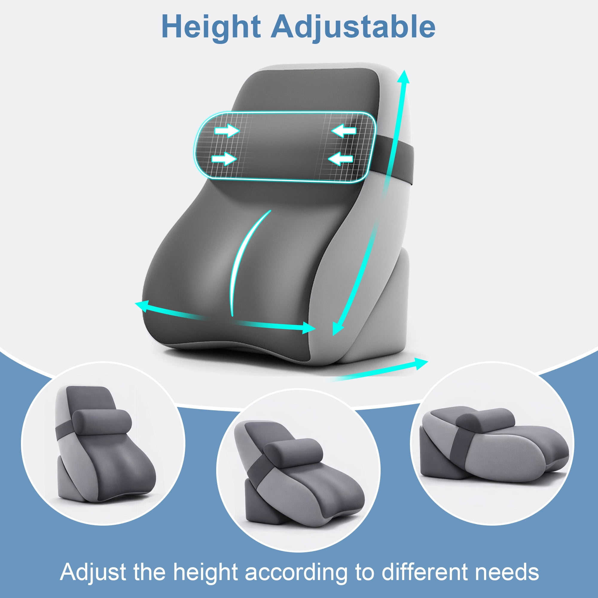 KAIPARA 3PCS Adjustable Wedge Pillow Headboard Set for Sleeping, Ergonomic Reading Pillow for Sitting in Bed, Bed Wedge with Premium Memory Foam for Back Pain Relief & Support, Leg Elevation