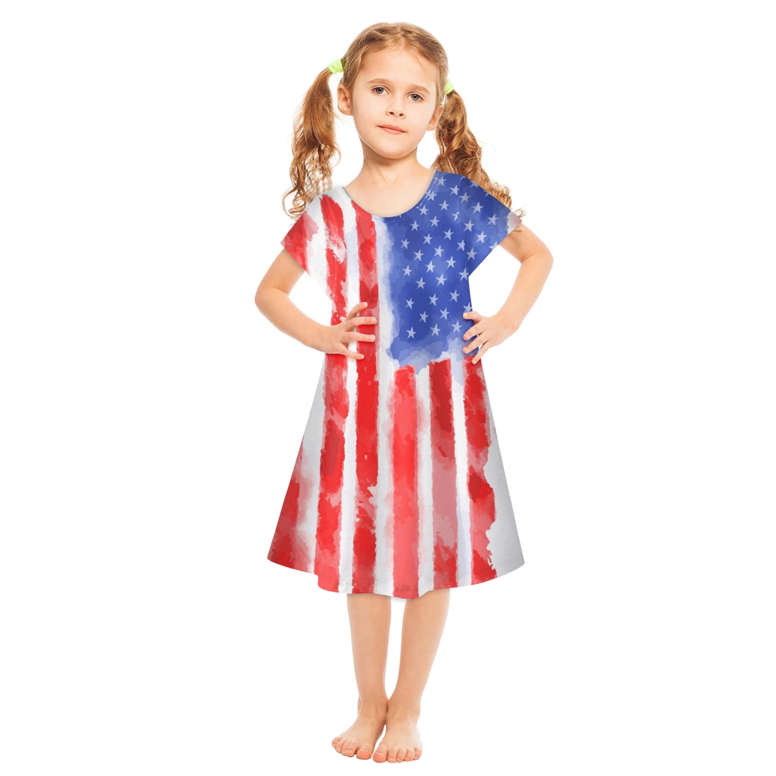 DTBPRQ 4th of July Dresses for Girls Summer Independence Day Swing