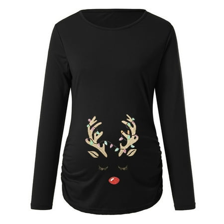 

Fragarn Maternity clothes Women s Print Christmas Side Ruched Long Sleeve Maternity Top Pregnancy Clothes