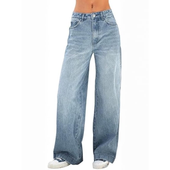 EMMIOL Women's Vintage Y2K Wide Leg Jeans 90s Baggy Boyfriend Style Denim Pants,Low Rise Loose Fit Jeans