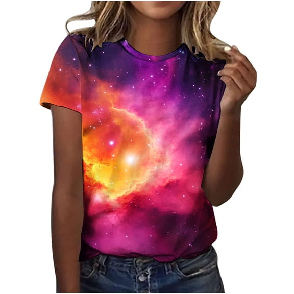 Craaazy Women's and Men's Casual Starry Sky Prints Science Theme Summer Short Sleeve Round Neck Tops Gifts