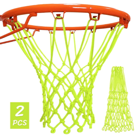 2 Pack Fluorescent Yellow Glow in The Dark Basketball Net, 12-Loop Polyester Standard Replacement Net, All-Weather Anti-Whip for Outdoor Night Play