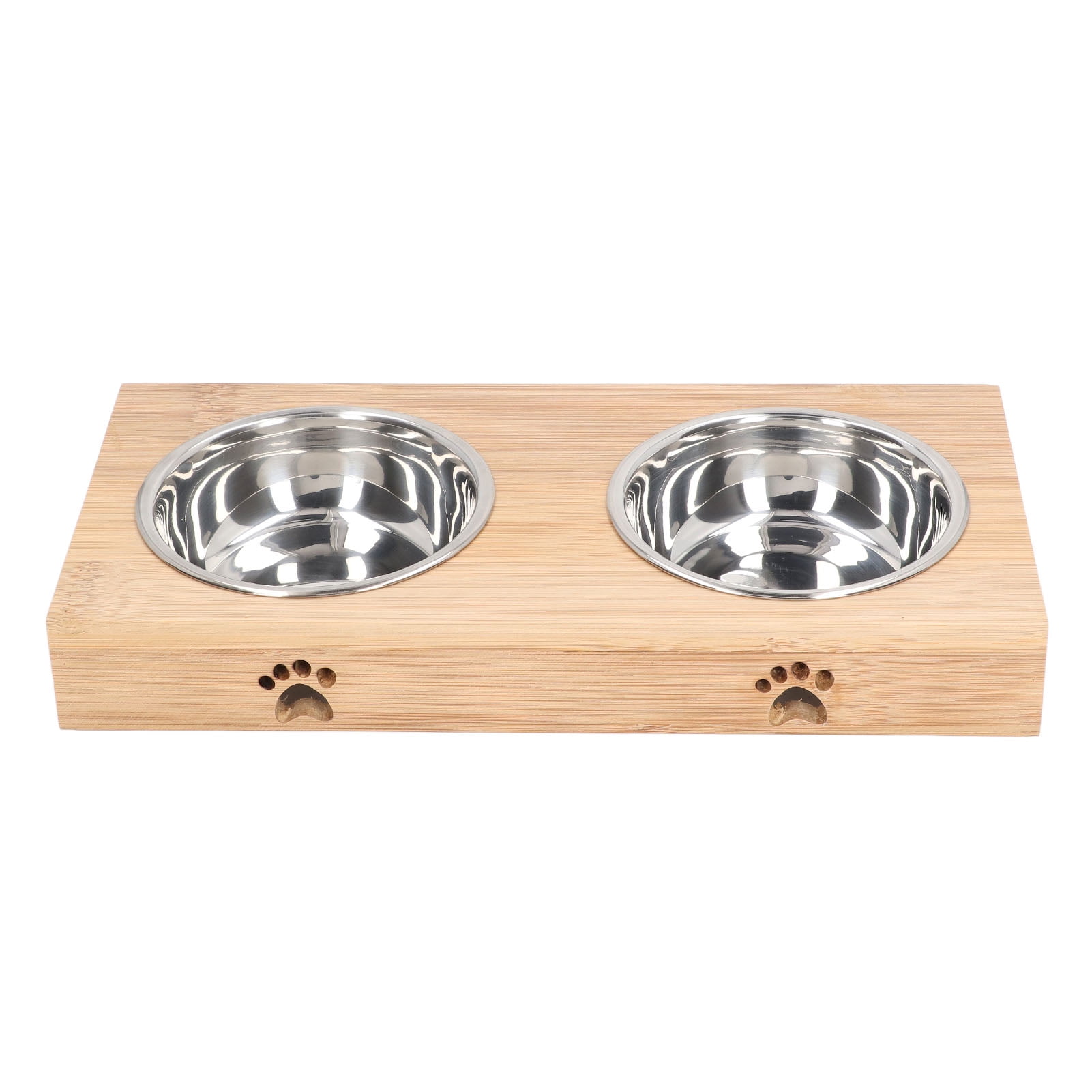 Double Bol pour Chat en Acier Inoxydable, Bols Surélevés Confortables et Polyvalents avec Support en Bambou pour Chats Support en Bambou et Double Bol en Acier Inoxydable