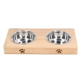 thumbnail image 1 of Double Bol pour Chat en Acier Inoxydable, Bols Surélevés Confortables et Polyvalents avec Support en Bambou pour Chats Support en Bambou et Double Bol en Acier Inoxydable, 1 of 8