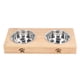 thumbnail image 1 of Cuenco doble de acero inoxidable para gatos, cómodo, resistente al óxido, elegante, fácil de limpiar, comedero elevado para perros y gatos con soporte de bambú, 1 of 8