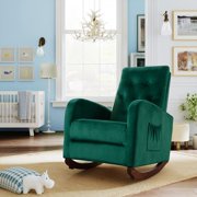 Tan Modern Tufted Accent Rocking Chair, Upholstered Nursery Glider Rocker with High Backrest for Baby and Kids