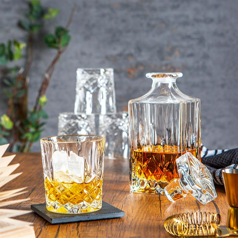 RCR Crystal 5 Piece Orchestra Whisky Decanter & Glasses Set - Vintage Cut  Glass Spirit Holder with Stopper - 750ml