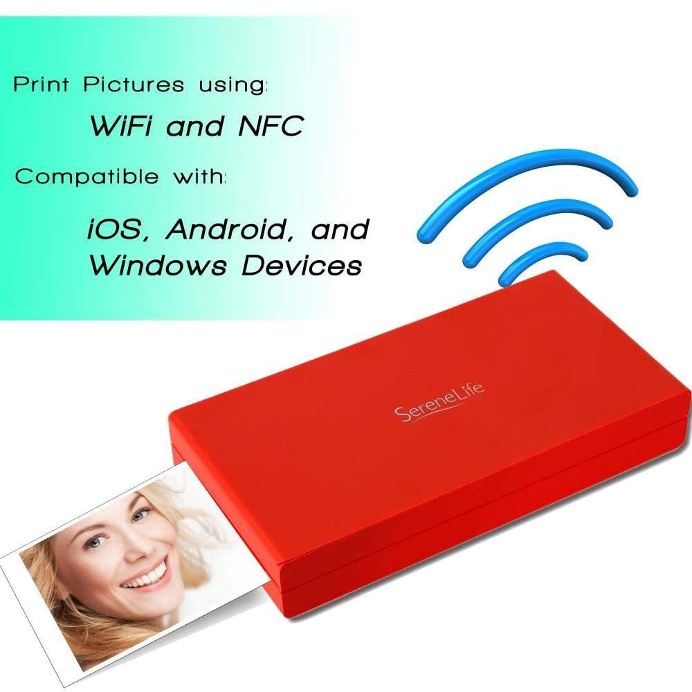 Portable Instant Mobile Photo Printer - Wireless Color Picture Printing from Apple iPhone, iPad Android Smartphone Camera - Mini Compact Pocket Size Travel - SereneLife Red - Walmart.com