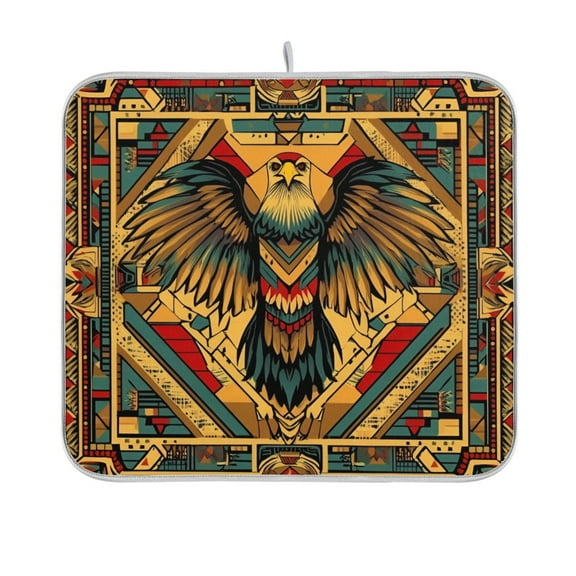 Yayeee Dish Drying Mat for Kitchen Counter 16"x18" Microfiber Absorbent Pad, Retro Abstract Eagle