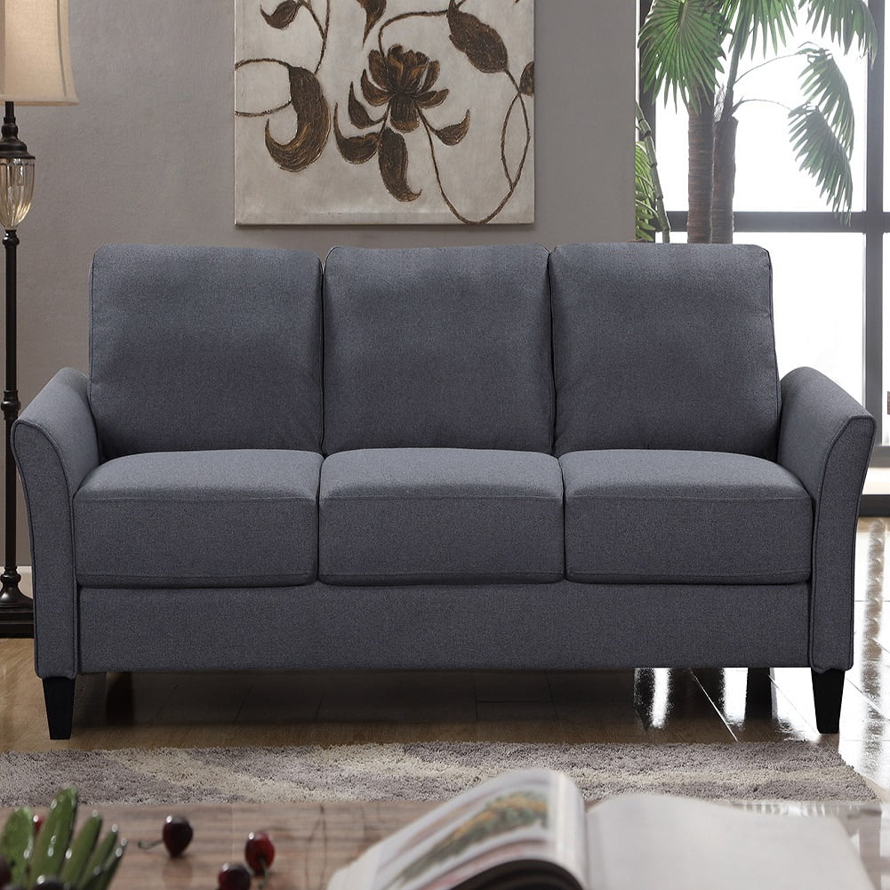 Kepooman 3-Seat Curved Arm Linen Fabric Sofa for Living Room, Gray