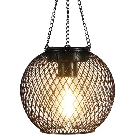 Solar Lantern Outdoor Waterproof, Black Metal Hanging Landscape Lights for Outside Garden Yard Patio Pathway Porch Decor Lighting, Birthday Gifts for Women Mom(1 Pack)