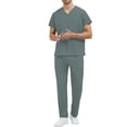 thumbnail image 2 of Men's 2 Piece V-Neck Scrubs Set Short Sleeve Medical Uniforms with Pockets for Hospital Nurse Doctor Workwear Turquoise L, 2 of 4