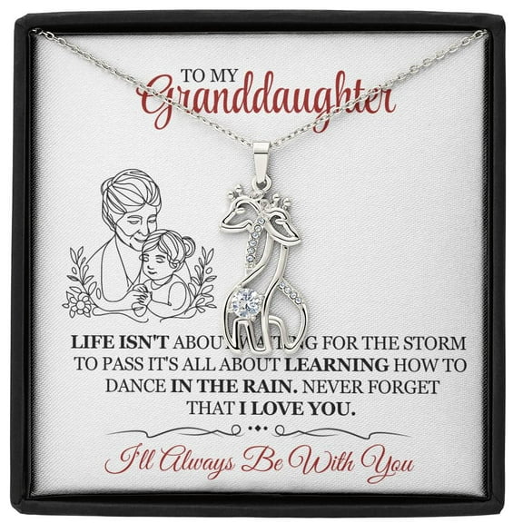 To Granddaughter From Grandma Dance in the Rain Gold/Silver Giraffe Necklace with Message Card & Cubic Zirconia