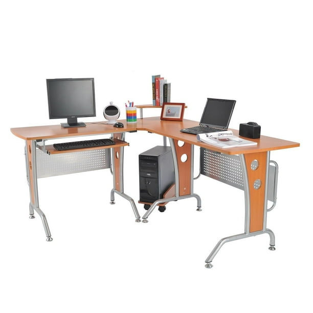 LShaped Corner Computer Office Desk Workstation with Rolling