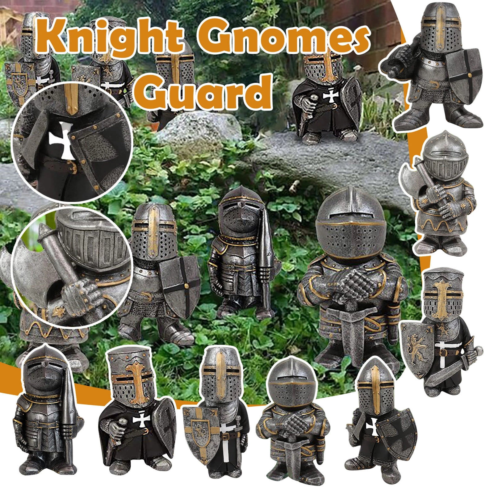 Guard Knight Gnomes Resin Sculpture Ornament Home Garden Decor 