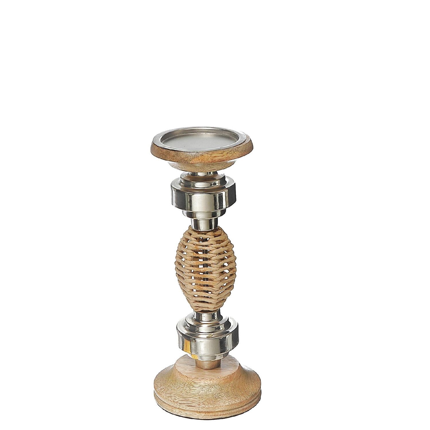 Oval Raffia Metal Pillar Candlestick 11.25 "