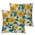 thumbnail image 2 of JRXY Throw Pillow Covers Pack of 2 Yellow Flower with Green Leaves Decorative Pillowcases Farmhouse Pillow Cushion Cases Boho Home Decor Square Floral Pillow Case White, 2 of 6