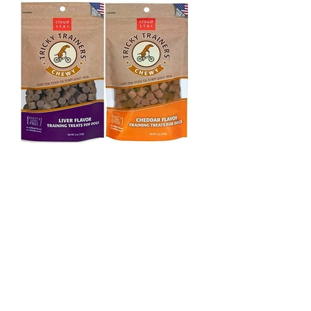 Treats Liver Flavor - Cloud Star Chewy Tricky Trainers Flavor Variety Dog Treats Bundle: (1) Cloud Star Chewy Tricky Trainers Cheddar Flavor, (1) Cloud Star Chewy Tricky Trainers Liver Flavor, 5oz Bags