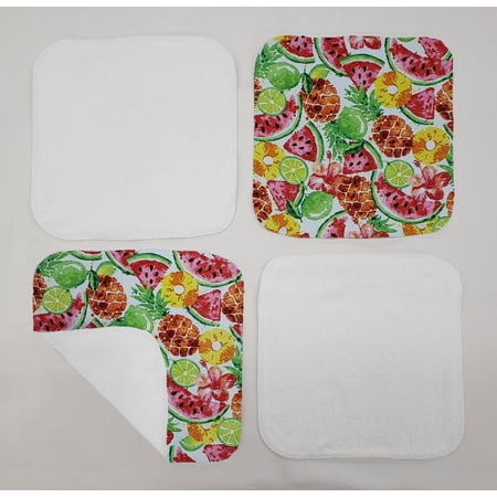 Watermelon & Pineapple Tropical Fruit Washcloths (Set of 4) (Towel Color: White)