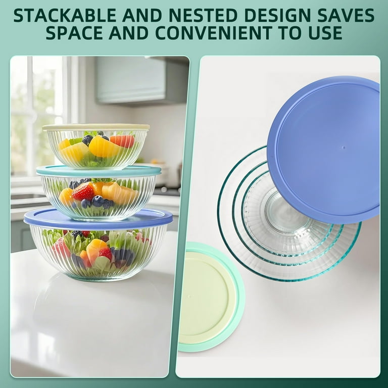 AOKIWO Glass Mixing Bowls Set, Microwave Safe Stackable Bowls with