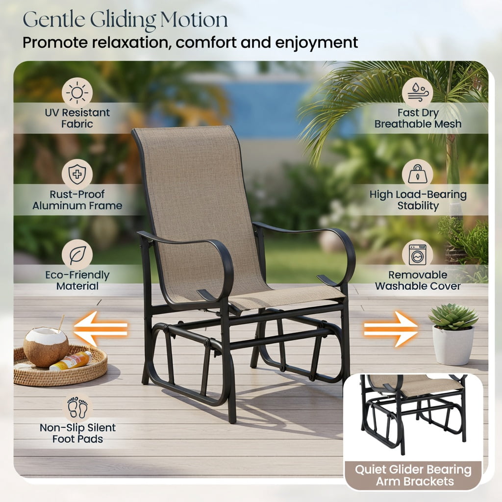 Hommoo 2-Piece Outdoor Glider Chair Set, High-Back Breathable Mesh Patio Chairs with Heavy-Duty Metal Frame, Gray