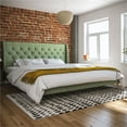 thumbnail image 6 of Bowery Hill Contemporary Linen Fabric Upholstered King Bed in Light Green, 6 of 10
