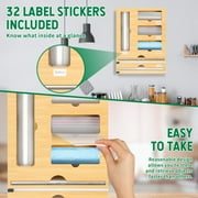 Ziplock Bag Storage Organizer for Kitchen Drawer & Wrap Dispenser with Cutter, 6 in 1 Bamboo Organizer Compatible with 12 Aluminum Foil Roll, Suitable for Gallon, Quart, Sandwich Bags, Roll etc