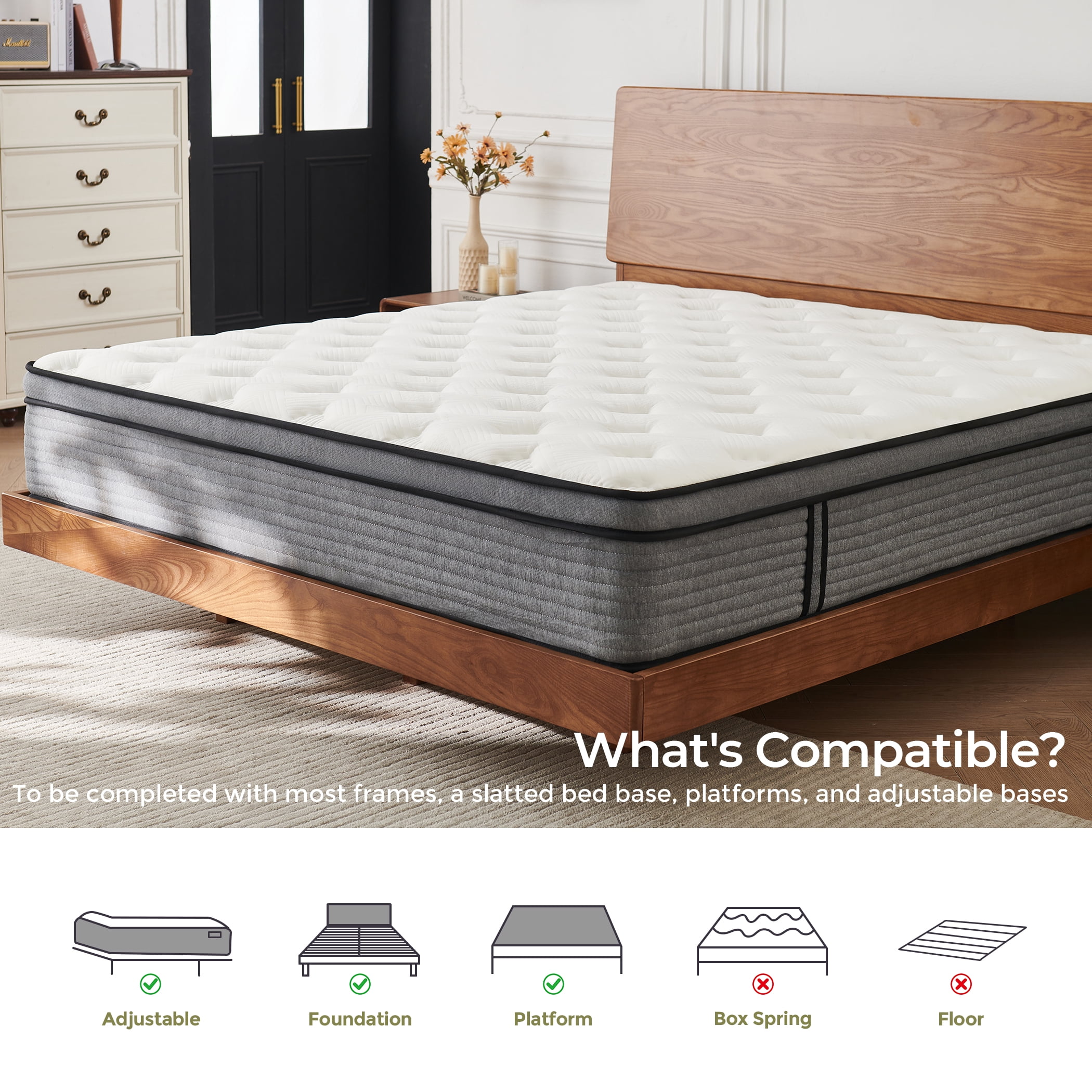 Vumece 12 inch Hybrid Mattress in a Box, Full Size Memory Foam & Individually Wrapped Coil, Support, Pressure relief, Breathable-120 Night Trial