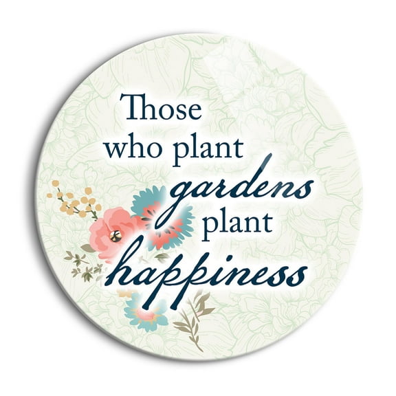 Plant Happiness Pink Green Floral 24 inch Glass Wall Hanging Sign