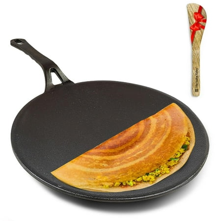 Pre-seasoned Cast Iron Tawa For Dosa, Chapathi With Iron Tadka Pan | Nonstick, Pre-seasoned Tava, 100% Pure & Toxin-free | Pre-seasoned Cast Iron Tawa + Free Flip, 25.4 Cm, 10 Inch
