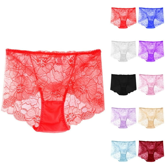 AXXD Boyshort Underwear for Women Sexy Lace Silk Mid-waist Thin Mesh Breathable Underwear Briefs Clearance
