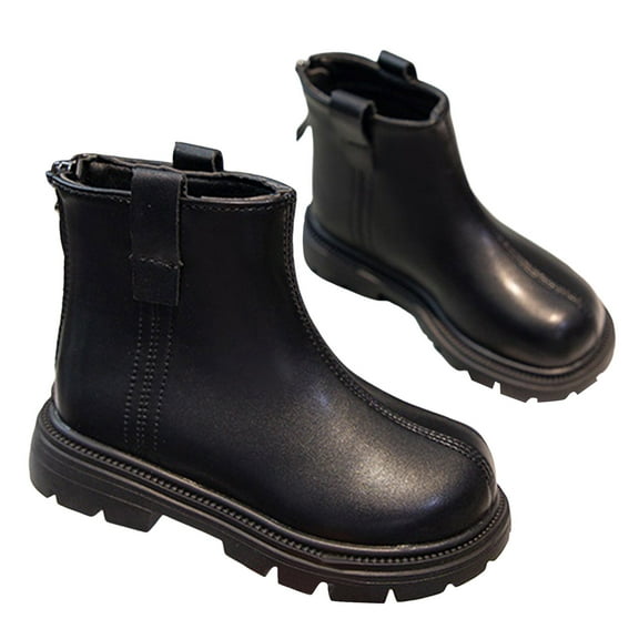 Girls Kids Lug Sole Ankle Boots Back Zipper Chunky Low Heel Slip on Round Toe Winter Chelsea Booties