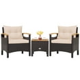 thumbnail image 1 of Gymax Set of 3 Rattan Furniture Set Wooden Armrest Table Top Cushioned Deck Patio, 1 of 6