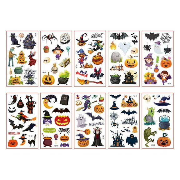 Halloween Temporary Cartoon Stickers for Kids - Boys and Girls Party Supplies with Fun Designs for Festive Activities - A