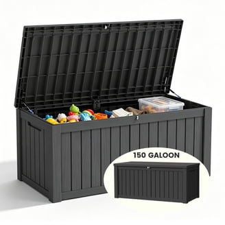 Uforic 150 Gallon Outdoor Storage Deck Box , Large Outdoor Storage Organized w/Divider,for Patio Furniture,Garden Tools, Black