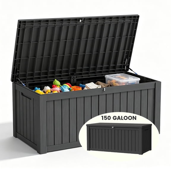 Decksplore Outdoor Storage Box, 150 Gallon Waterproof Deck Box, Heavy-Duty Pool Storage Bins Outdoor Waterproof, Black