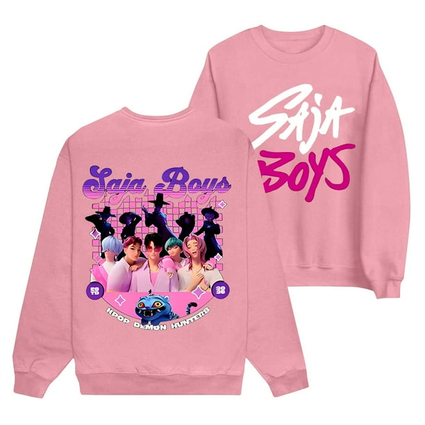 Pop cazadora para niña Demon Hunters Boys Girls Fashion Round-Neck Sweatshirt Streetwear Soft Comfortable Long Sleeve Hoodie for Daily Wear Spring Fall Winter (Pink)