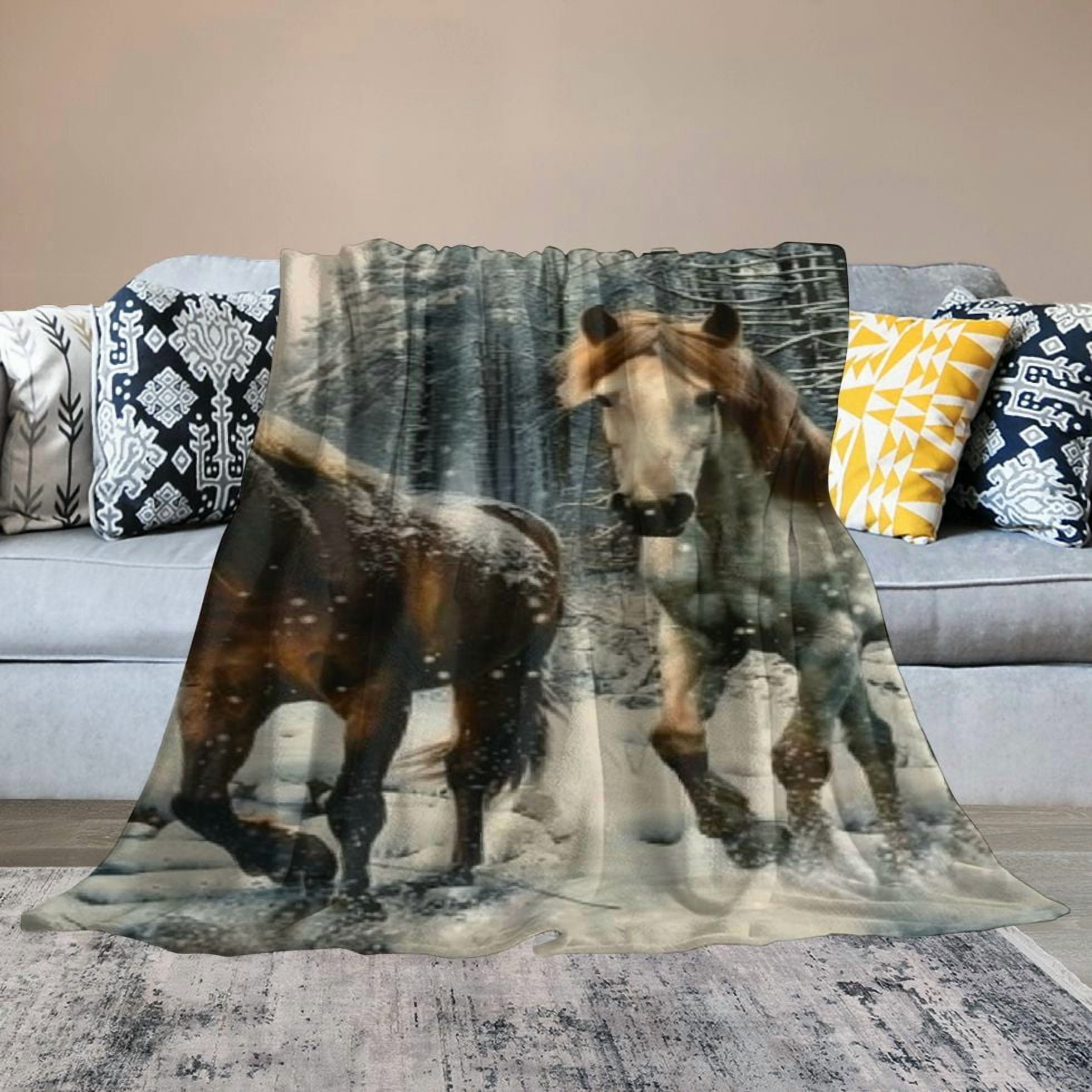 Creowell Horse Blanket Galloping Horse Throw Blanket for Kids Boys Girls Wildlife Blanket Farm Animal Fuzzy Blanket for Sofa Bed Couch,Throw 60x80in