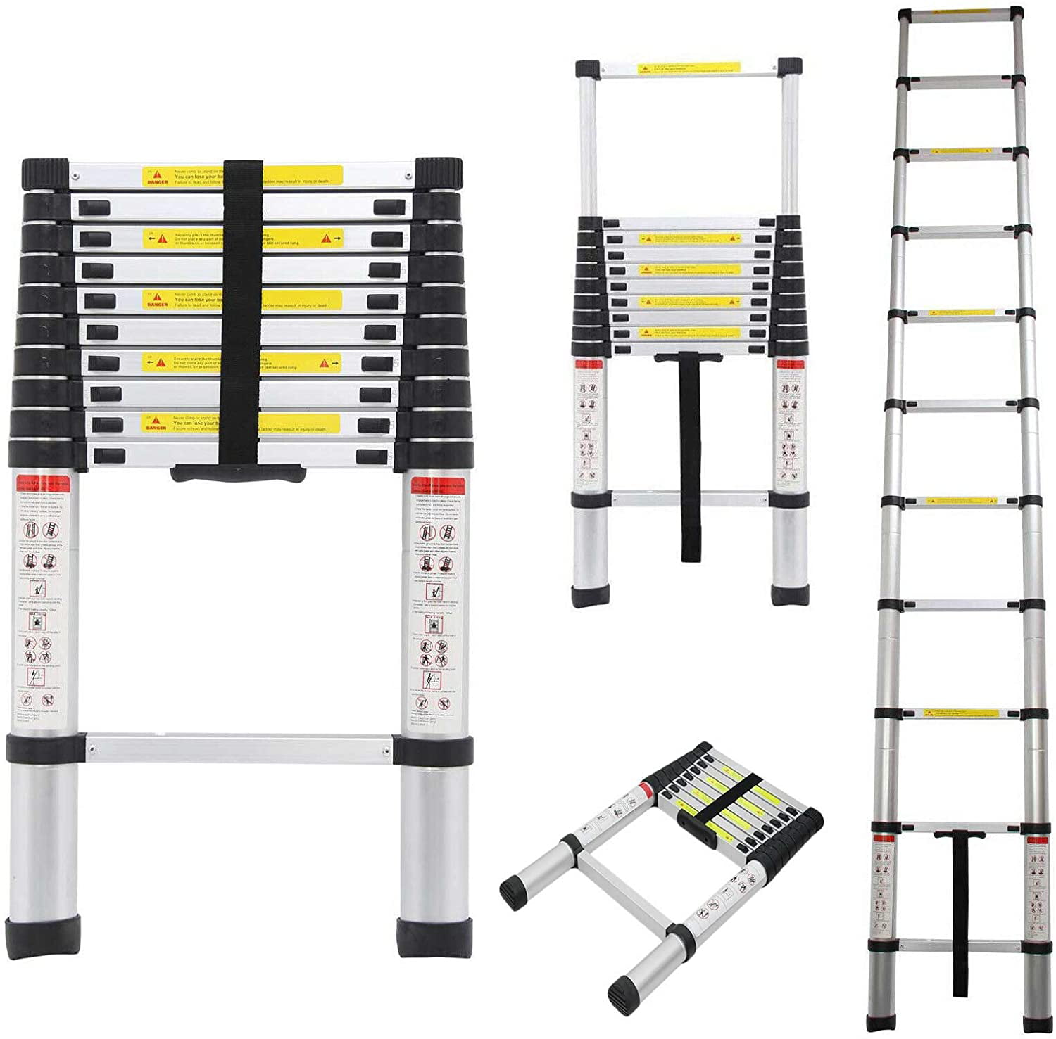10.5FT/3.2M Telescopic Ladder Single Side Extension 11-Step Aluminum Stretchable 