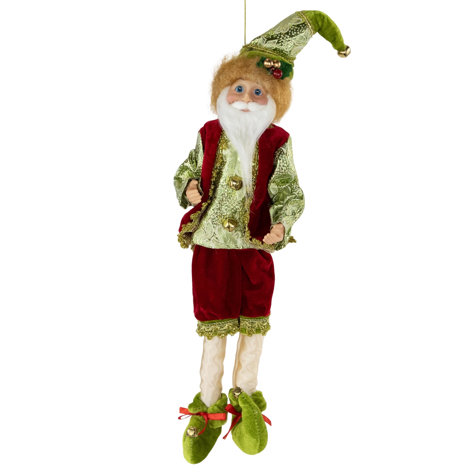 18" Enchanted Red and Green Poseable Whimsical Christmas Elf Figure