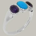 thumbnail image 2 of LBG British Made 925 Sterling Silver Natural Turquoise & Amethyst Womens Statement Ring - 33 size options - Size 10.5, 2 of 7